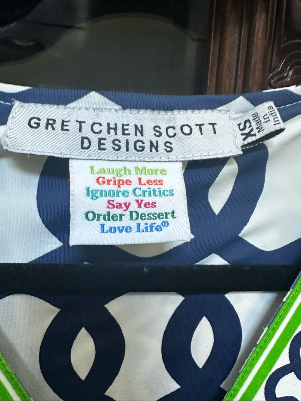 Gretchen Scott Designs Navy, White & Lime Geometric V-Neck Swim Coverup - Picture 4 of 5